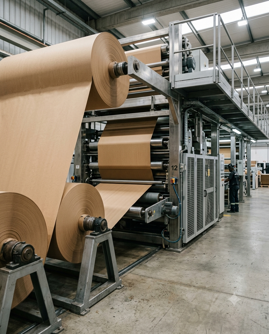 Maquinário industrial de produção de papelão